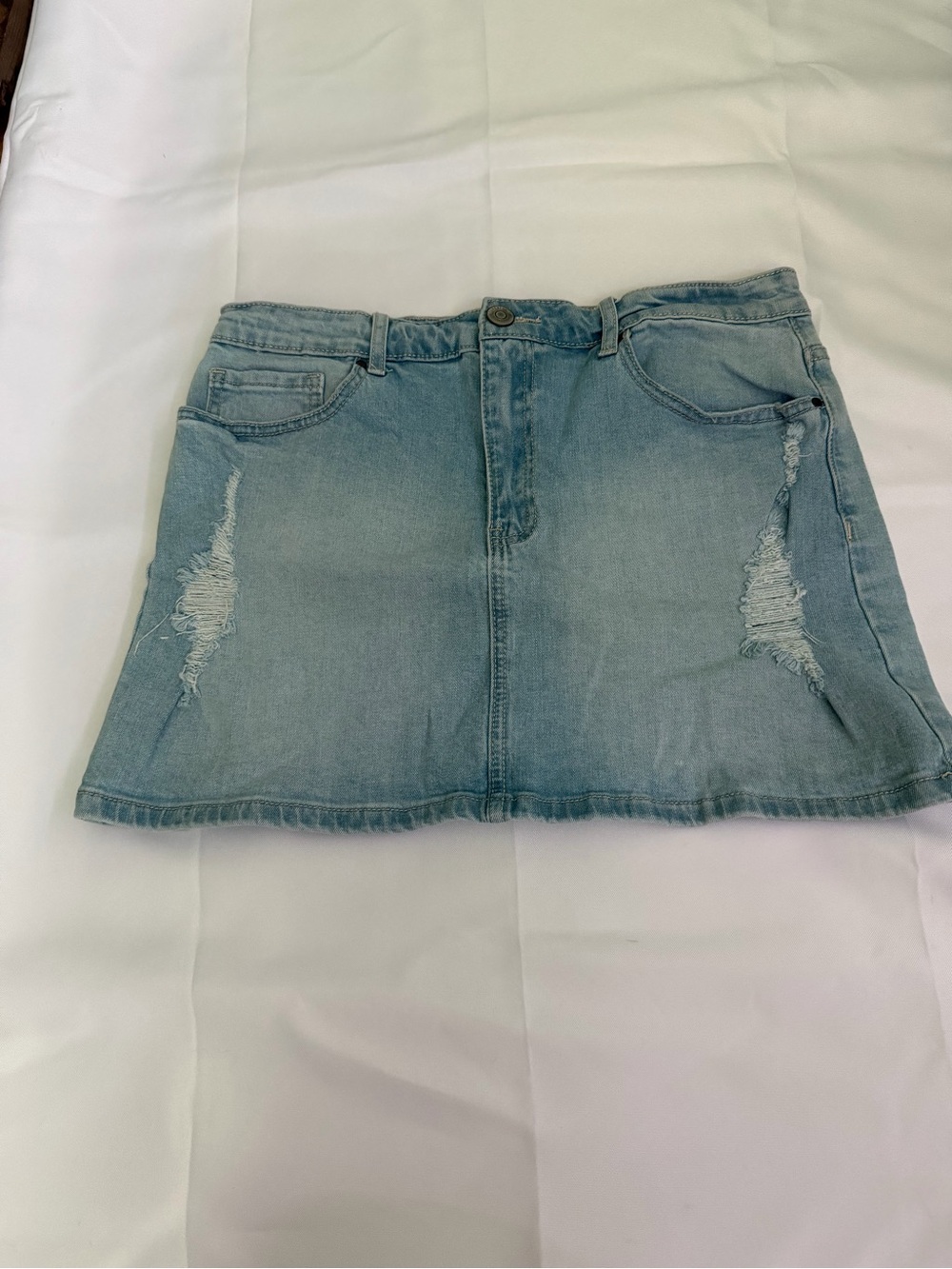 Forever 21 Light Blue Distressed Denim Mini Skirt